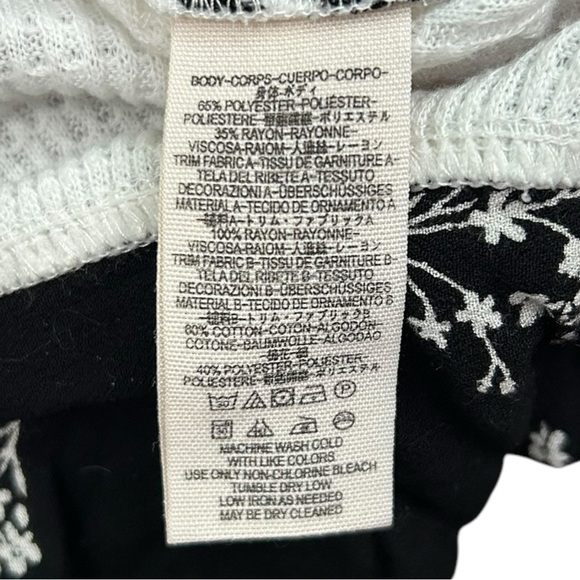 Free People Womens Auxton Thermal Waffle Black White Floral Boho Oversized Top S - Picture 8 of 9